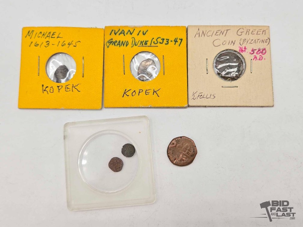 Coin Lot: Holders Hand-Labeled Michael & Ivan IV Kopek, Byzantine 1/2 Follis