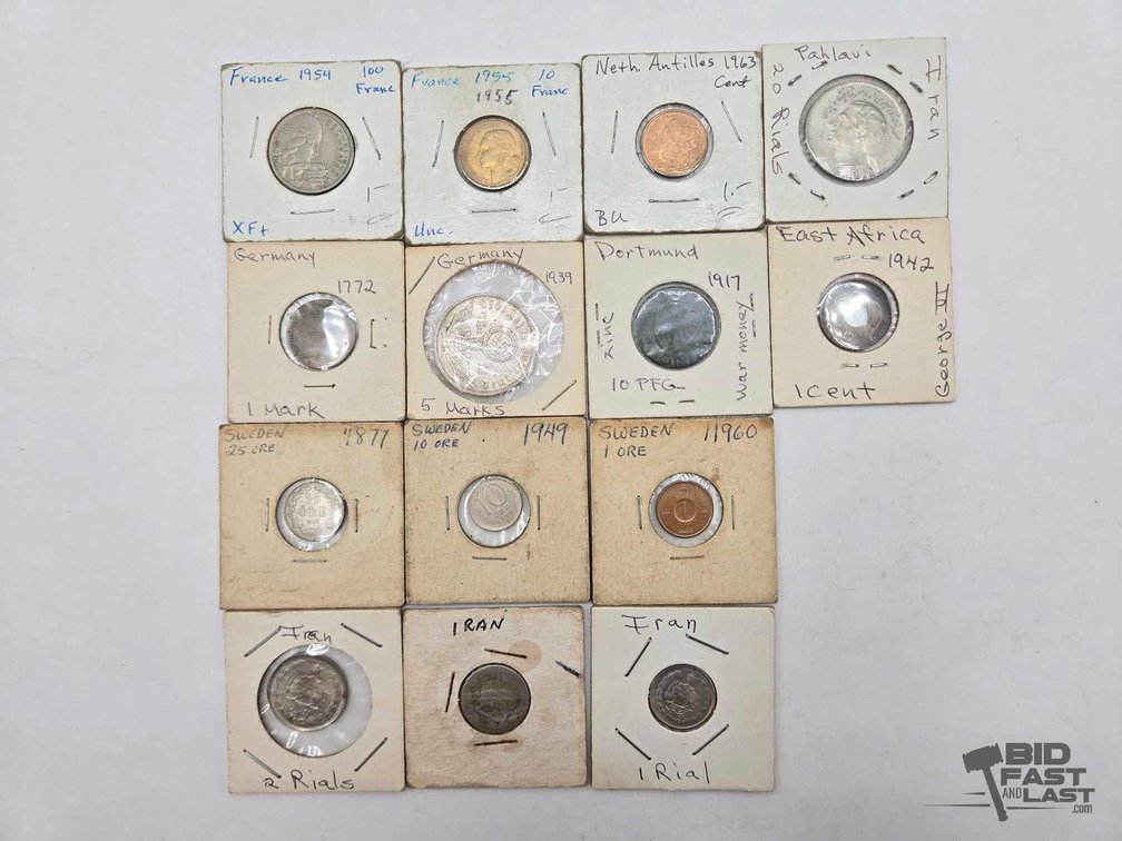 Foreign Coins in 2x2 Holders: Marked France, Germany, Sweden, Iran
