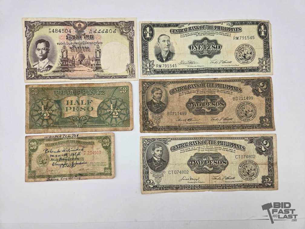 Philippine Banknotes: Central Bank One & Two Pesos, 1949 Seal