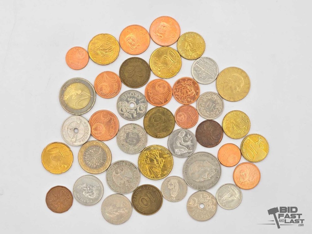 Mixed Foreign Coin Lot: Norway Krone, German Pfennig, Euro, Canada Cent