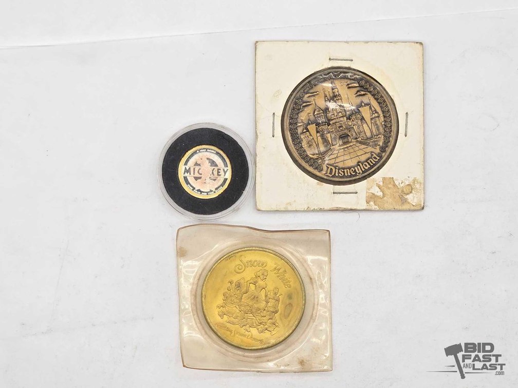 Commemorative Disney Tokens: Mickey .999 Silver, Disneyland, Snow White 50th