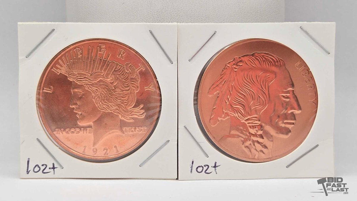 (2) Copper Rounds: Peace Dollar and Buffalo Nickel Designs