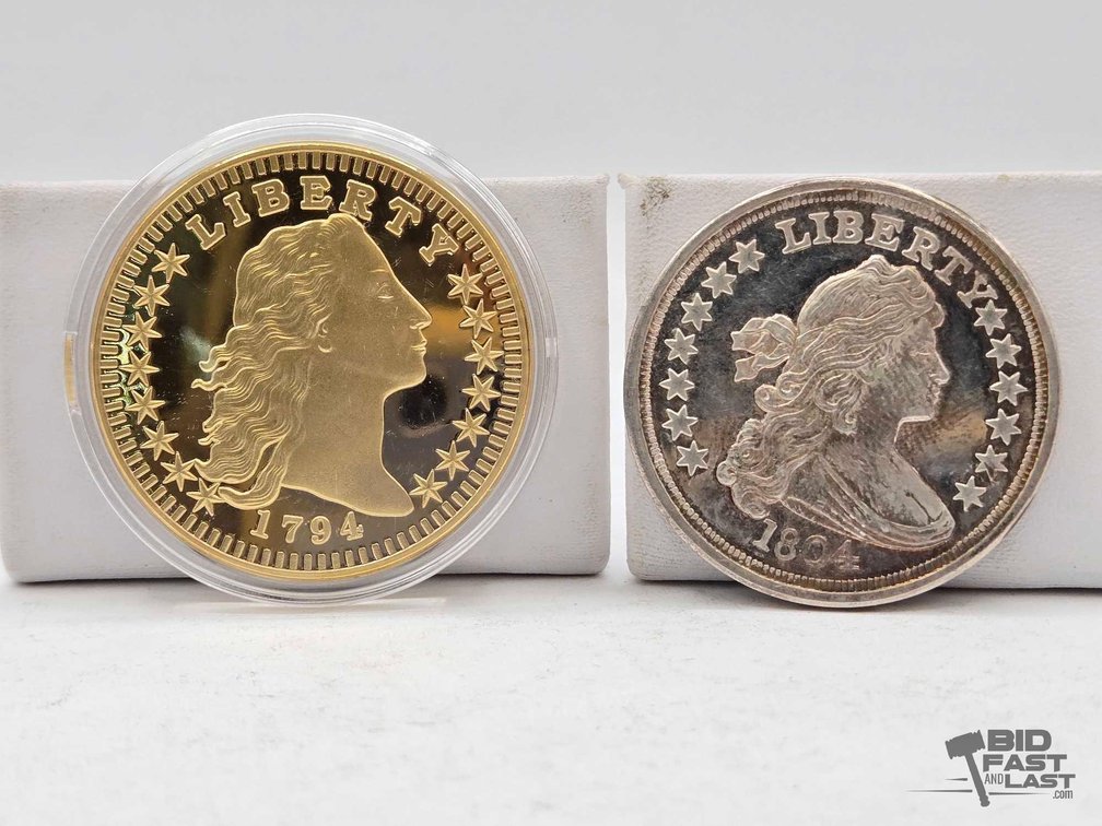 Two Replica Dollars: 1794 Flowing Hair & 1804 Draped Bust Copies