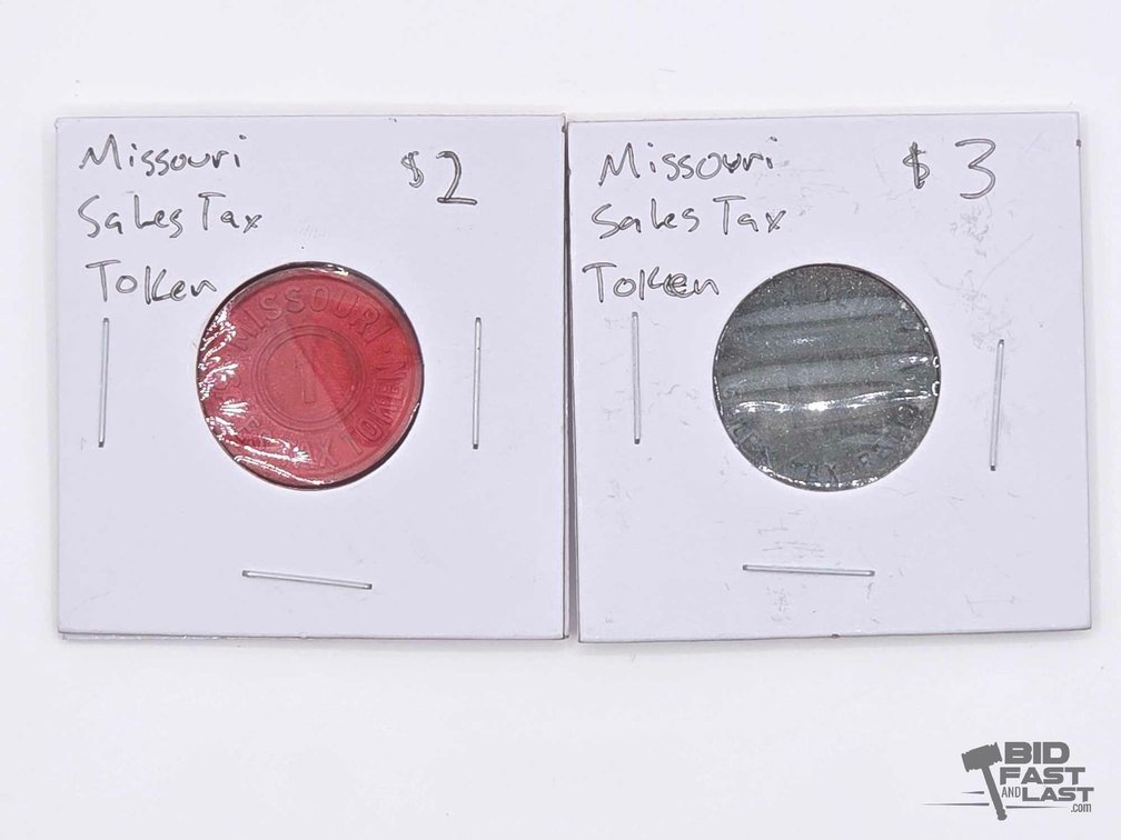 (2) Missouri Sales Tax Tokens in Hand-Labeled 2x2-Style Holders