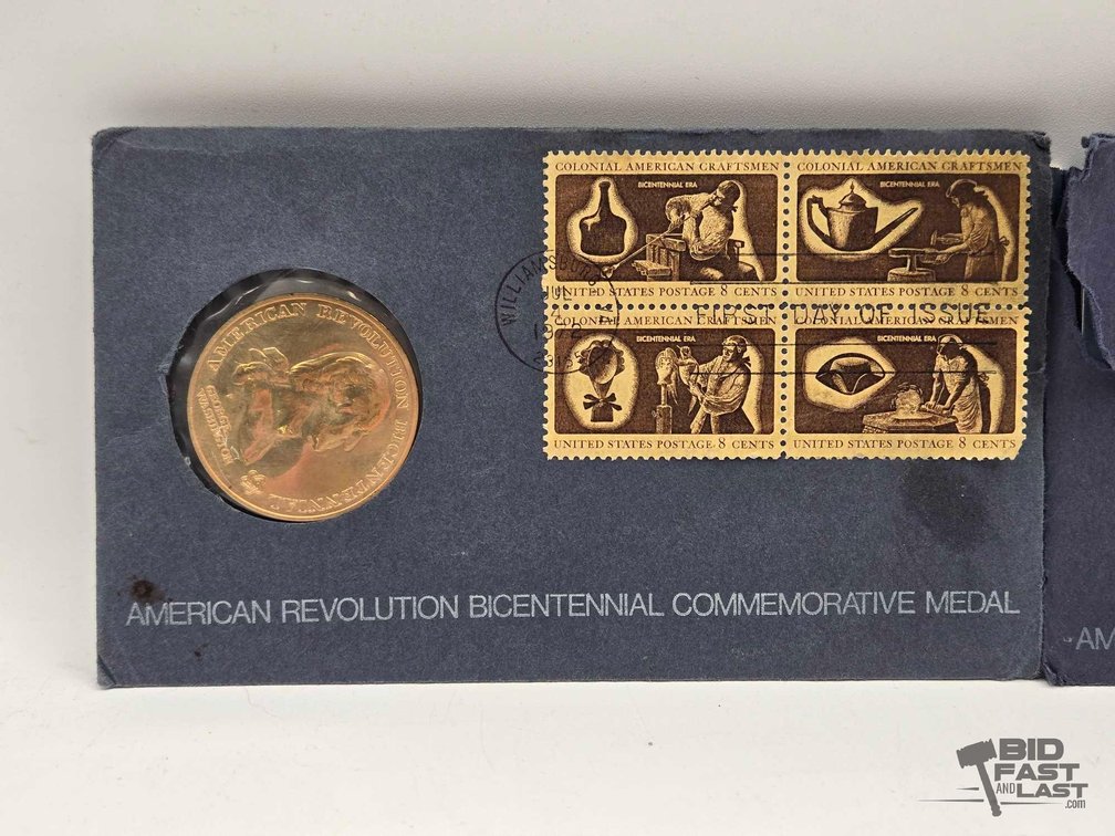 (2) American Revolution Bicentennial Commemorative Medals on Stamp Cards