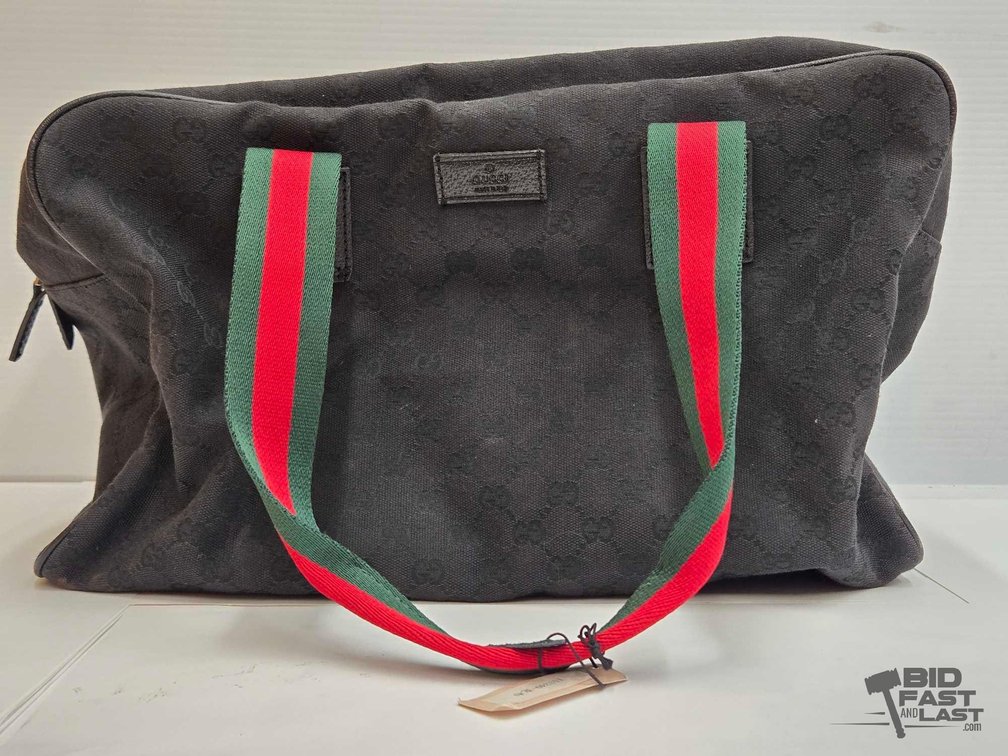Gucci Duffel Bag – Black GG Pattern, Green-Red-Green Web Handles