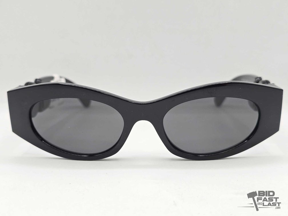 Versace Women's Sunglasses, Glossy Black Oval Cat-Eye, Medusa Temples