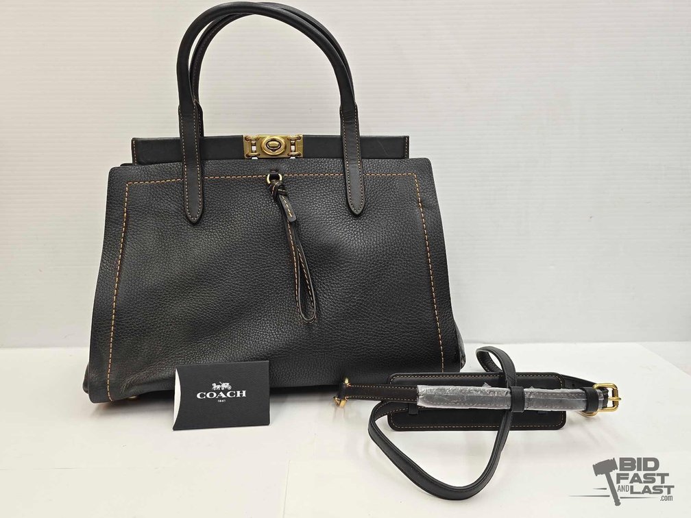 Coach Purse – Structured Satchel, Gold-Tone Turn-Lock, Shoulder Strap