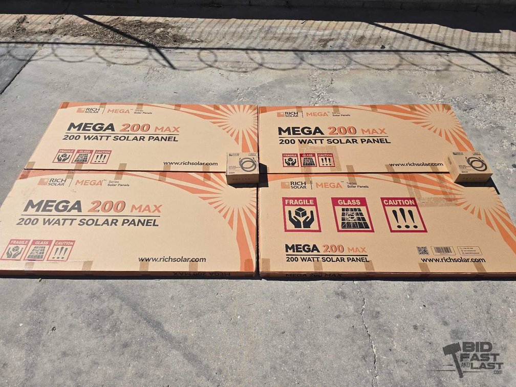 (4) Rich Solar Mega 200 Max 200 Watt Solar Panels + (2) 30' Extension Cables