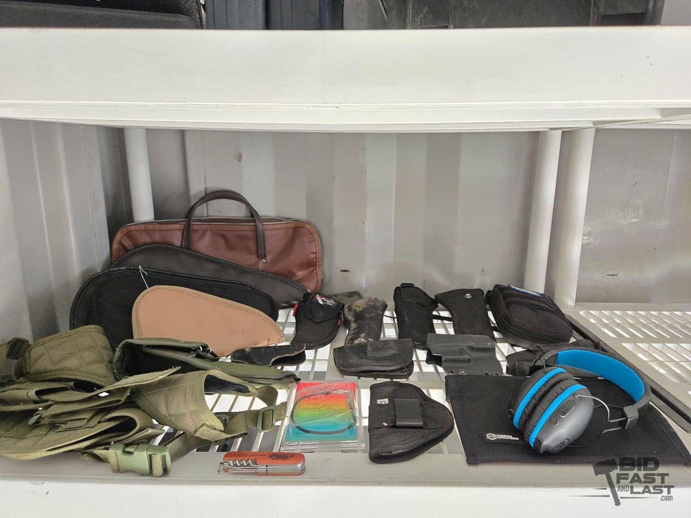 Soft Pistol Cases, Brown Zippered Case & Blue/Gray Earmuffs