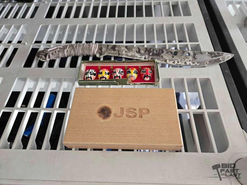 JSP Gold Testing Stone, Camo Survival Machete & Chinese Character Faces