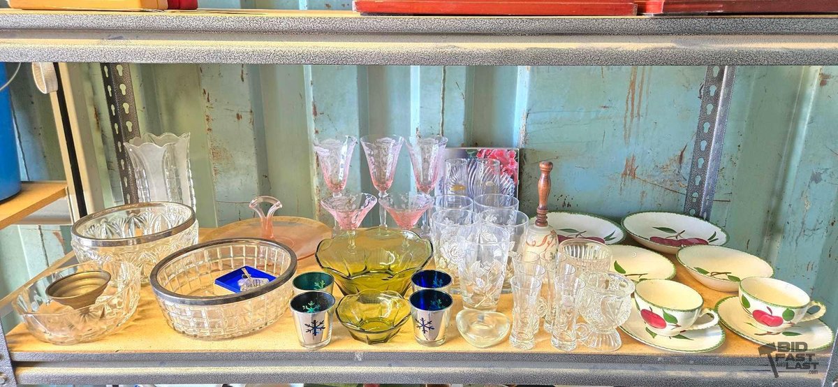 Vintage Glassware Lot: Sterling Salt Spoon, Mikasa Bowl, Southern Potteries