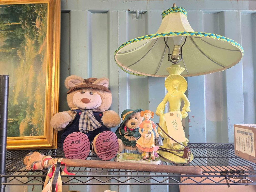Ranger Gus & Ace Stuffed Bears, Figural Lamp, Figurine & Stick Head Lot