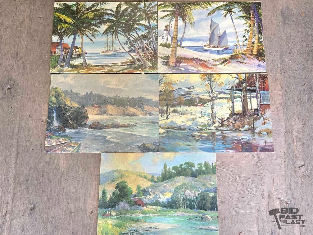 Five Unframed Landscape & Seascape Scenery Pictures: Tropical, Coastal, Winter