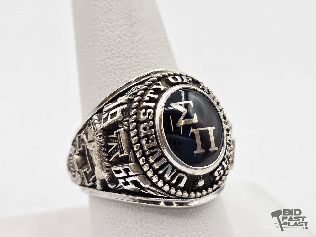 10K White Gold & Sapphire 1965 University of Arkansas Class Ring, 21.80g