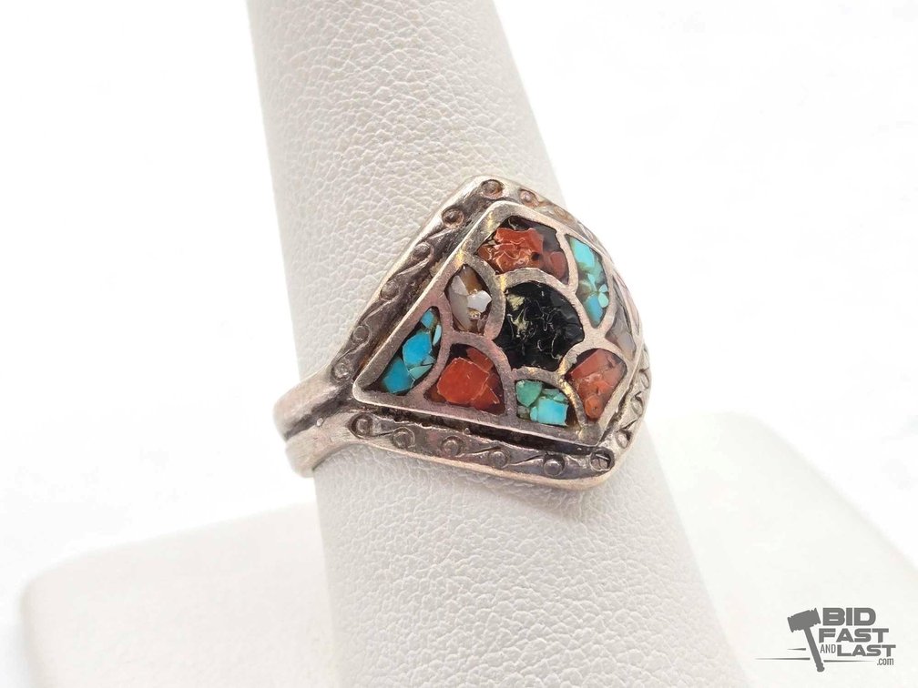 Sterling Silver Inlay Ring, 6.78g