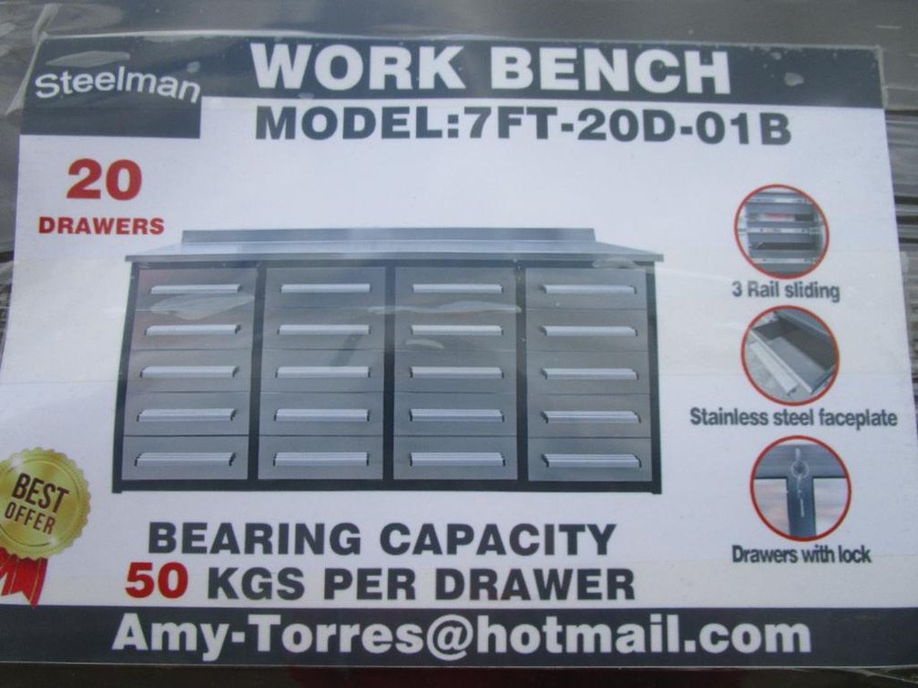 7' 20 Drawer Stainless Steel Work Bench