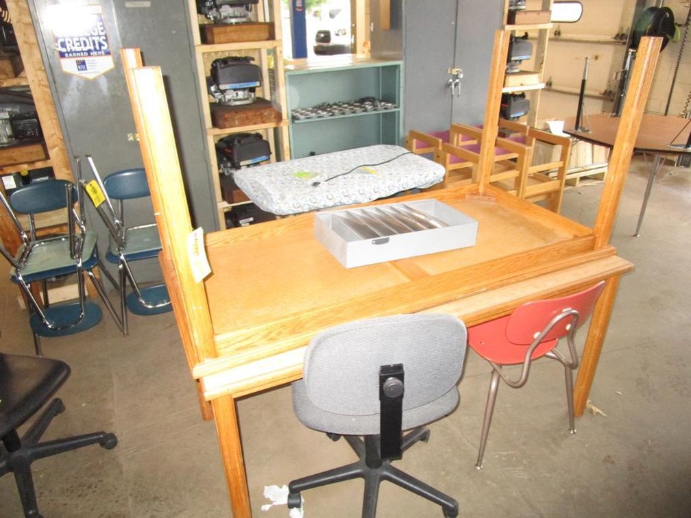 (2) Wood Tables and (2) Chairs