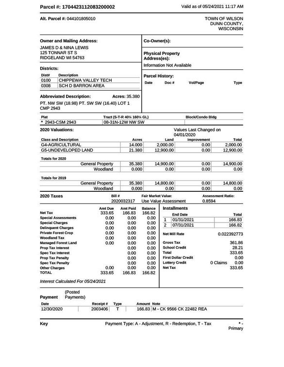 Image for 35.38 (+/-) Acres of Tillable & Recreational Land Ridgeland, WI