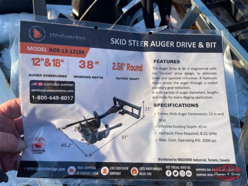 Skidsteer Auger Drive & Bit 12'' & 18''