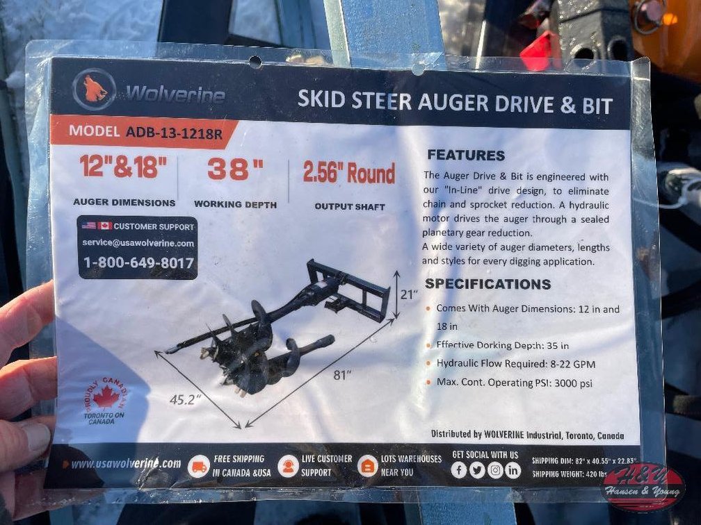 Skidsteer Auger Drive & Bit 12'' & 18''