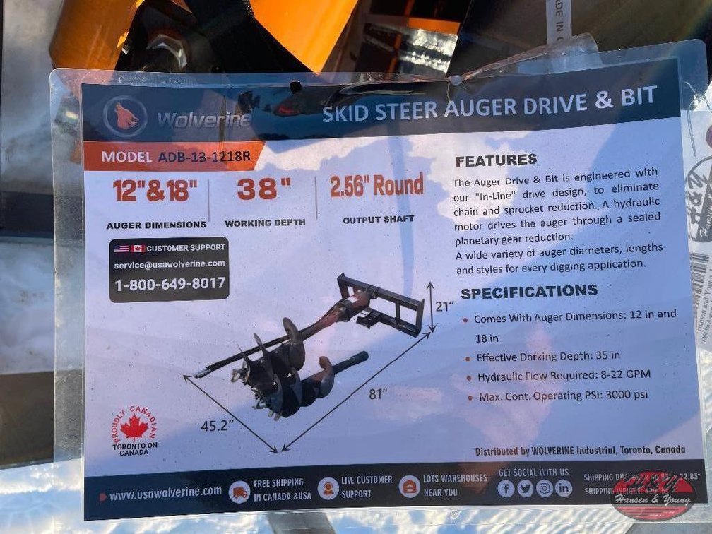 Skidsteer Auger Drive & Bit 12'' & 18''