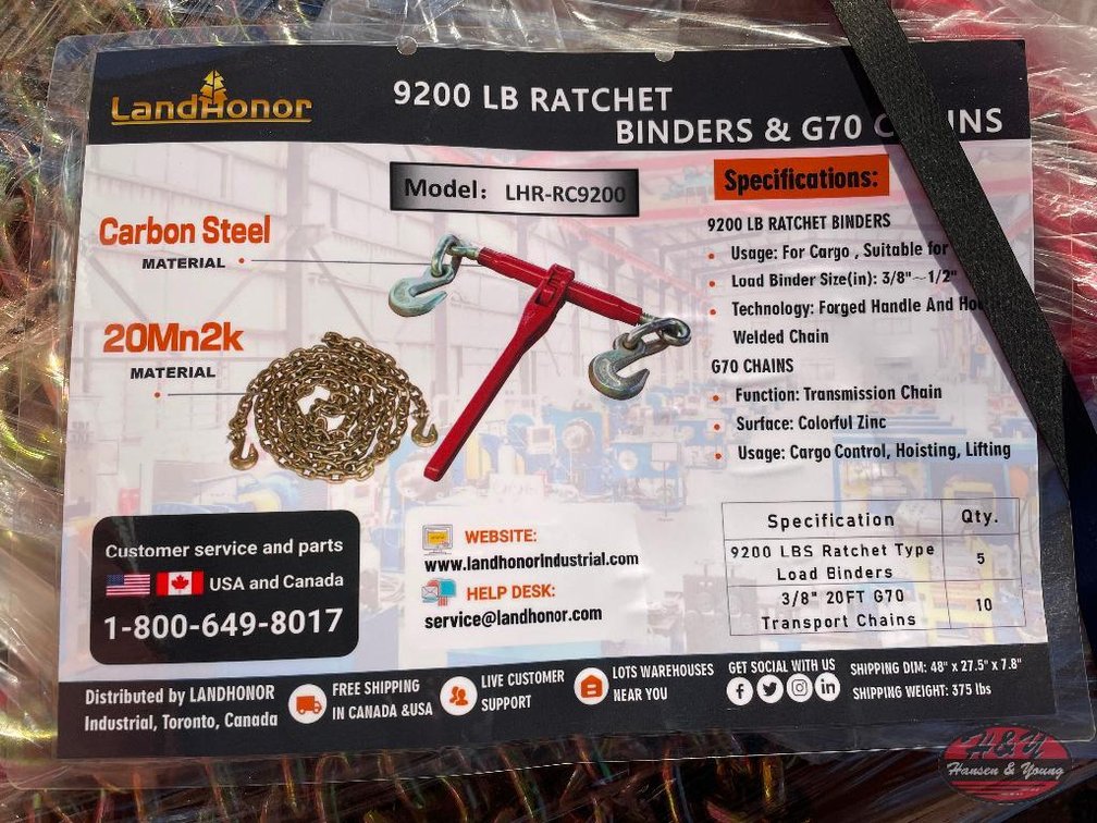 (5) 9200lbs Ratchet Load Binders & (10) 3/8'' 20' Chains