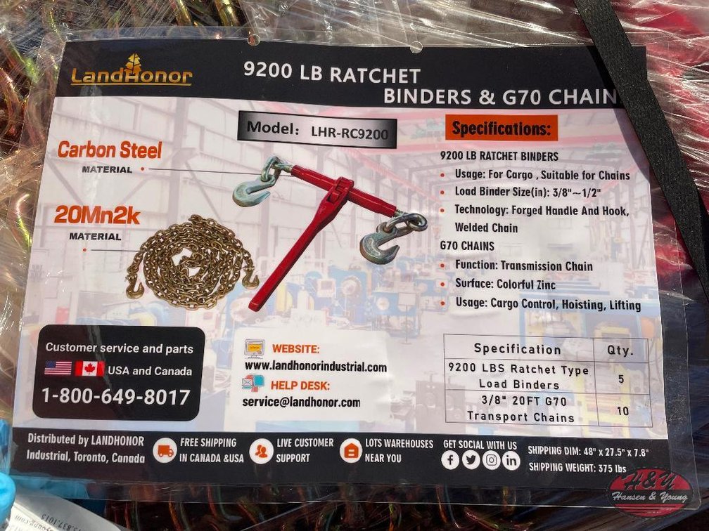 (5) 9200lbs Ratchet Load Binders & (10) 3/8'' 20' Chains