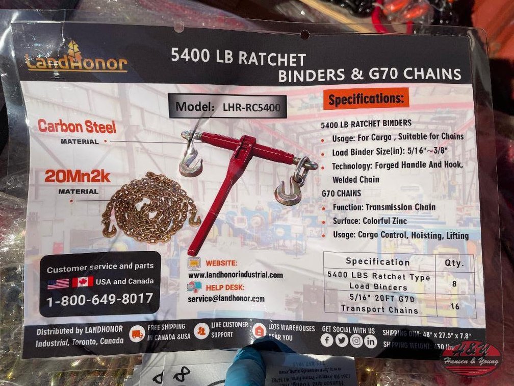 (8) 5400lbs Ratchet Load Binders & (16) 5/16'' 20' Chains