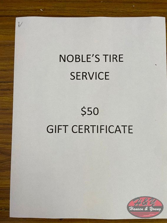Noble's Tire Service $50 Gift Certificate
