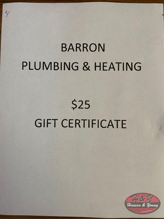 Barron Plumbing & Heating $25 Gift Certificate