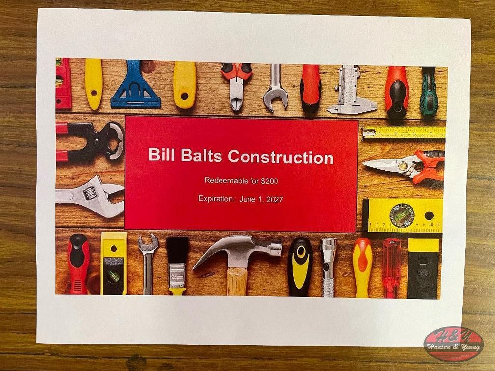 Bill Balts Construction $200 Gift Certificate