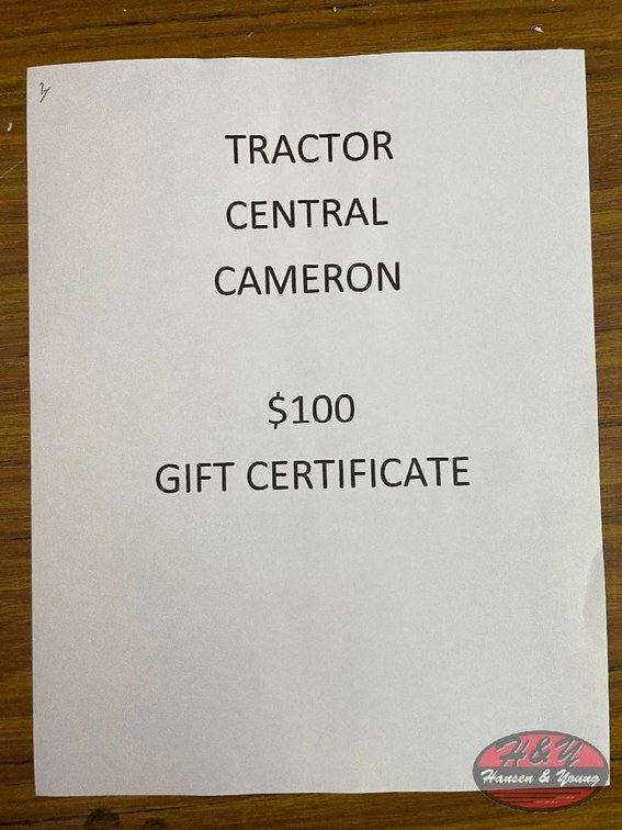 Tractor Central Cameron, WI $100 Gift Certificate