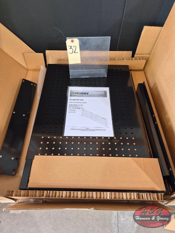 New Open Box Husky 52" W to 72" W Gloss Black Adjustable Steel Pegboard Model # HOAA52B11