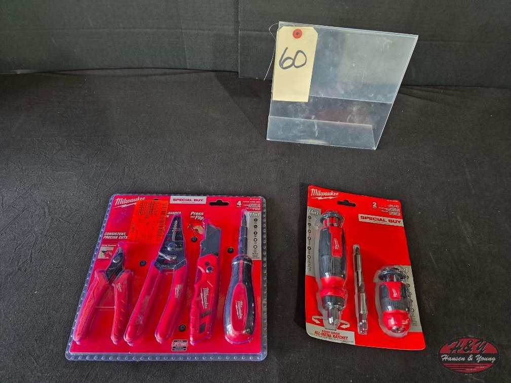 Brand New Milwaukee 14-in-1 Ratcheting Multi-Bit Screwdriver and 8-in-1 Compact Multi-Bit Screwdriver (2-Pack) Model # 48-22-2906 and Brand New Milwaukee Electrician's Hand Tool Kit (4-Piece) Model # 48-22-6119