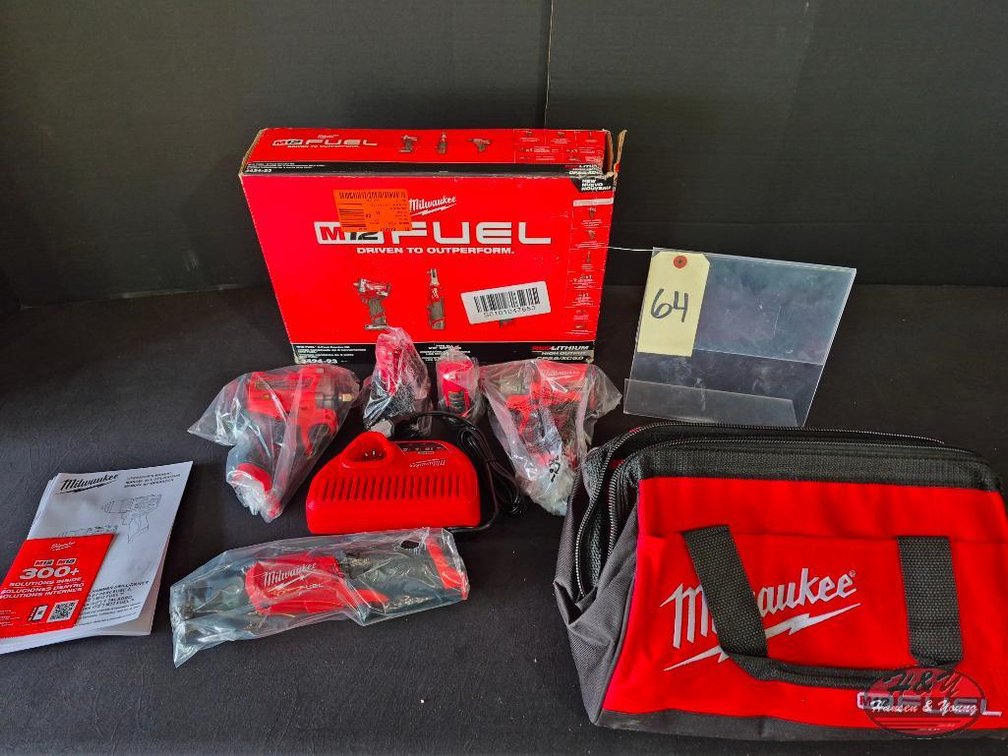 Brand New Milwaukee M12 FUEL 12V Lithium-Ion Cordless Drill Driver, Impact Wrench, and Ratchet Combo Kit (3-Tool) w/Batteries, Charger & Bag Model # 3424-23