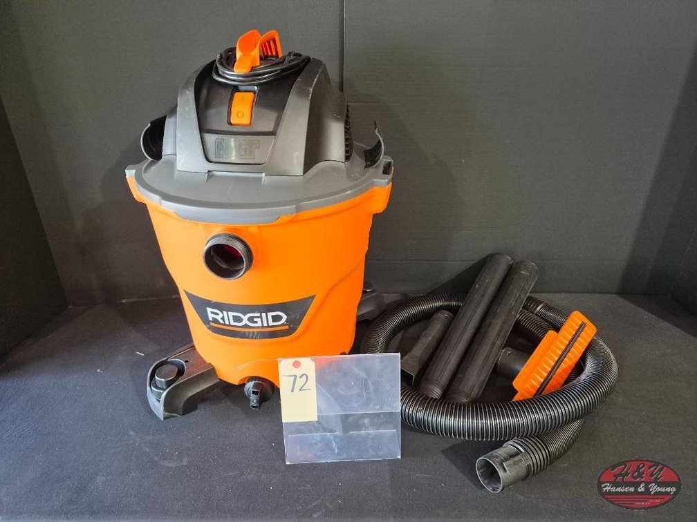 Used RIDGID 12 Gal. 5.0 Peak HP NXT Shop Vacuum Wet Dry Vac with General Debris Filter, Locking Hose and Attachments HD1200 (missing 1 side latch) Model # HD1200