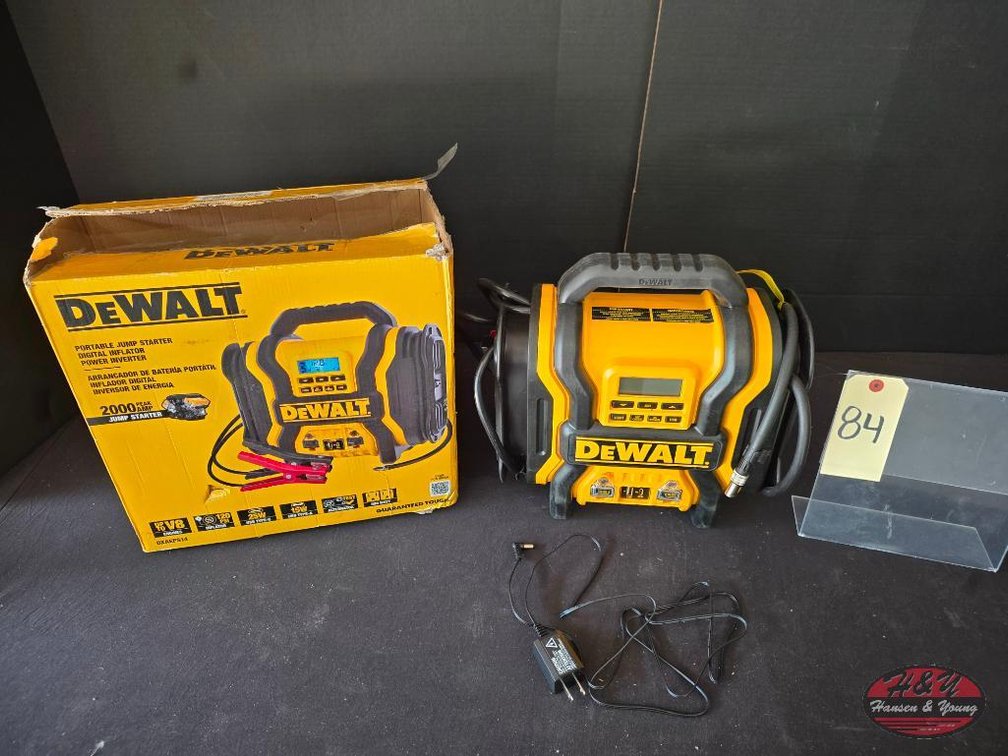 Used DEWALT 2000-Peak Amp Portable Jump Starter with Digital Compressor, USB and AC Power Bank Model # DXAEPS14