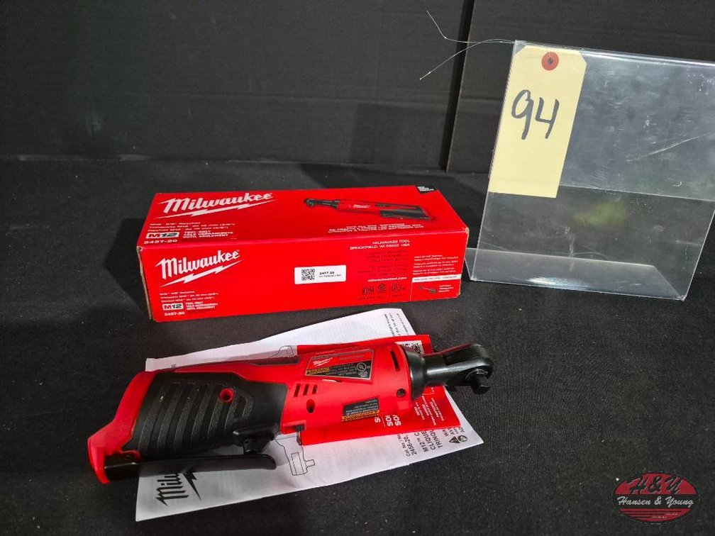 New Open Box Milwaukee M12 12V Lithium-Ion Cordless 3/8 in. Ratchet (Tool-Only) Battery and Charger NOT INCLUDED Model # 2457-20