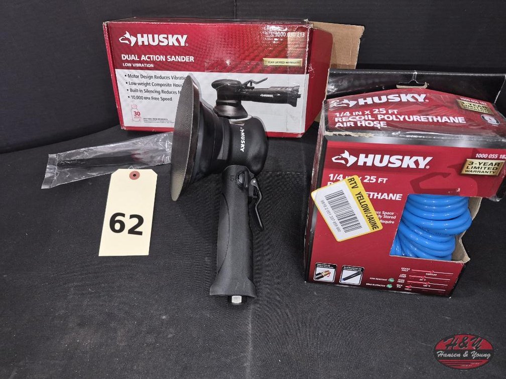 NEW Husky 6 in. Air Sander + Recoil Hose