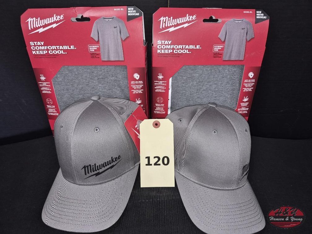 (2) Milwaukee FLEXFIT Hats (2) + Work Tees