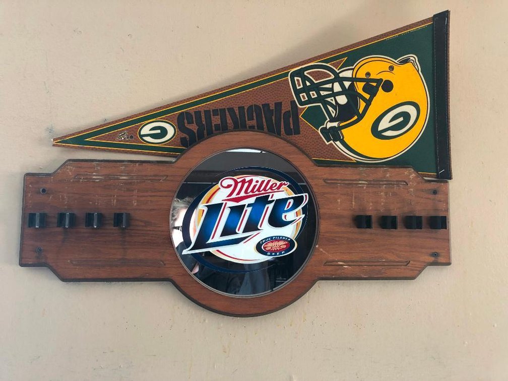 Miller Lite Beer Sign & Packers Flag - 30''x13''