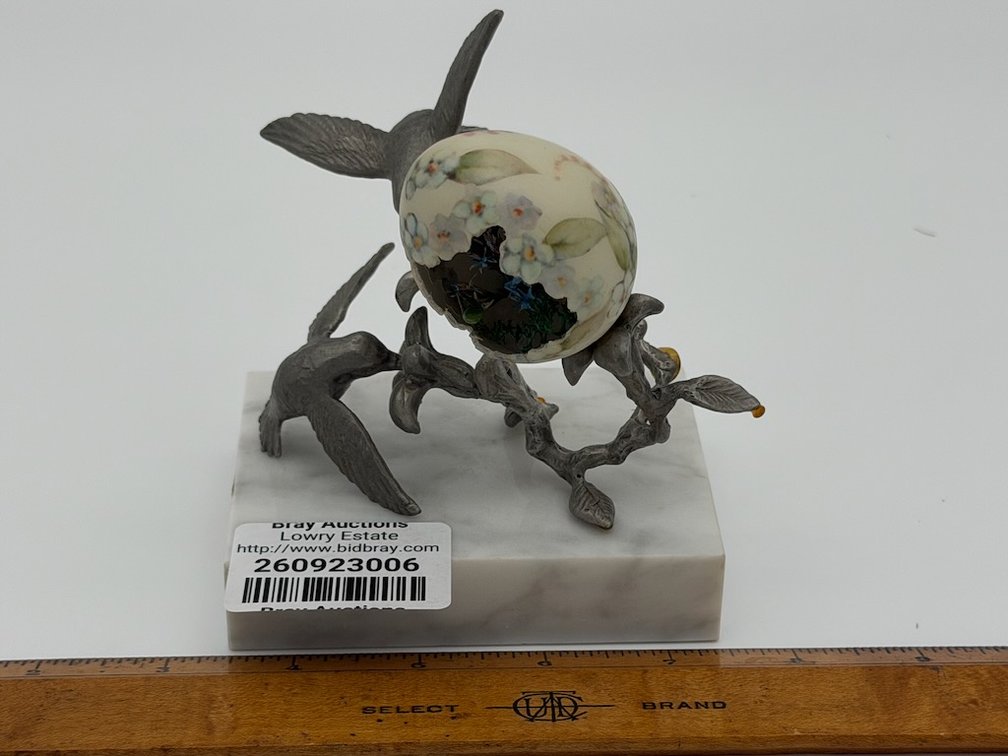 Handmade Painted Blown Egg  Mounted on Metal Hummingbird Design