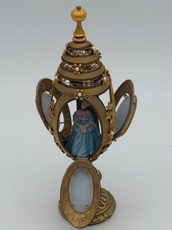Handmade Blown Egg W/ Beading, Floral Design & Surprise Victorian Figurine Inside
