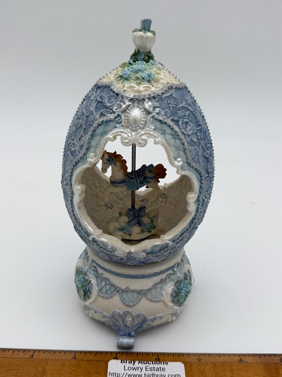 Handmade Faberge' Style Musical “Carousel Horse” Blown Egg W/ Intricate Detail