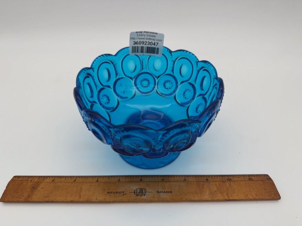 Blue Glass Footed Bowl W/ Scalloped Edge