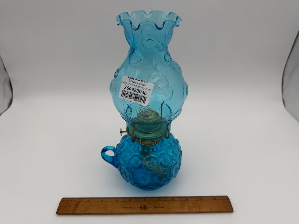 Vintage Plume & Atwood Blue Hurricane Lamp Made In Thomaston, Connecticut USA