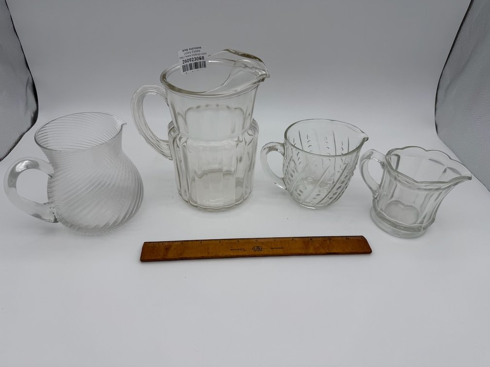 Lot of 4 Glass Pouring Pitchers