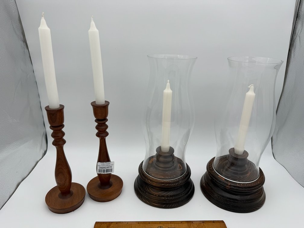 Lot of Wood & Glass Candleholders
