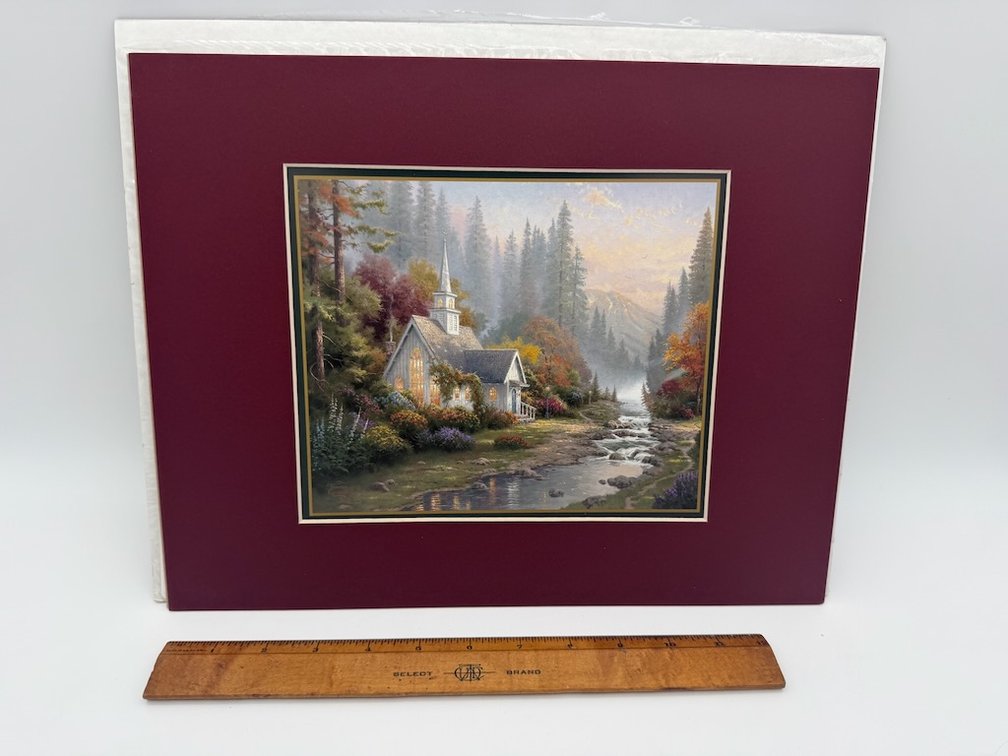 New Matted Thomas Kinkade Print Titled “The Forest Chapel”